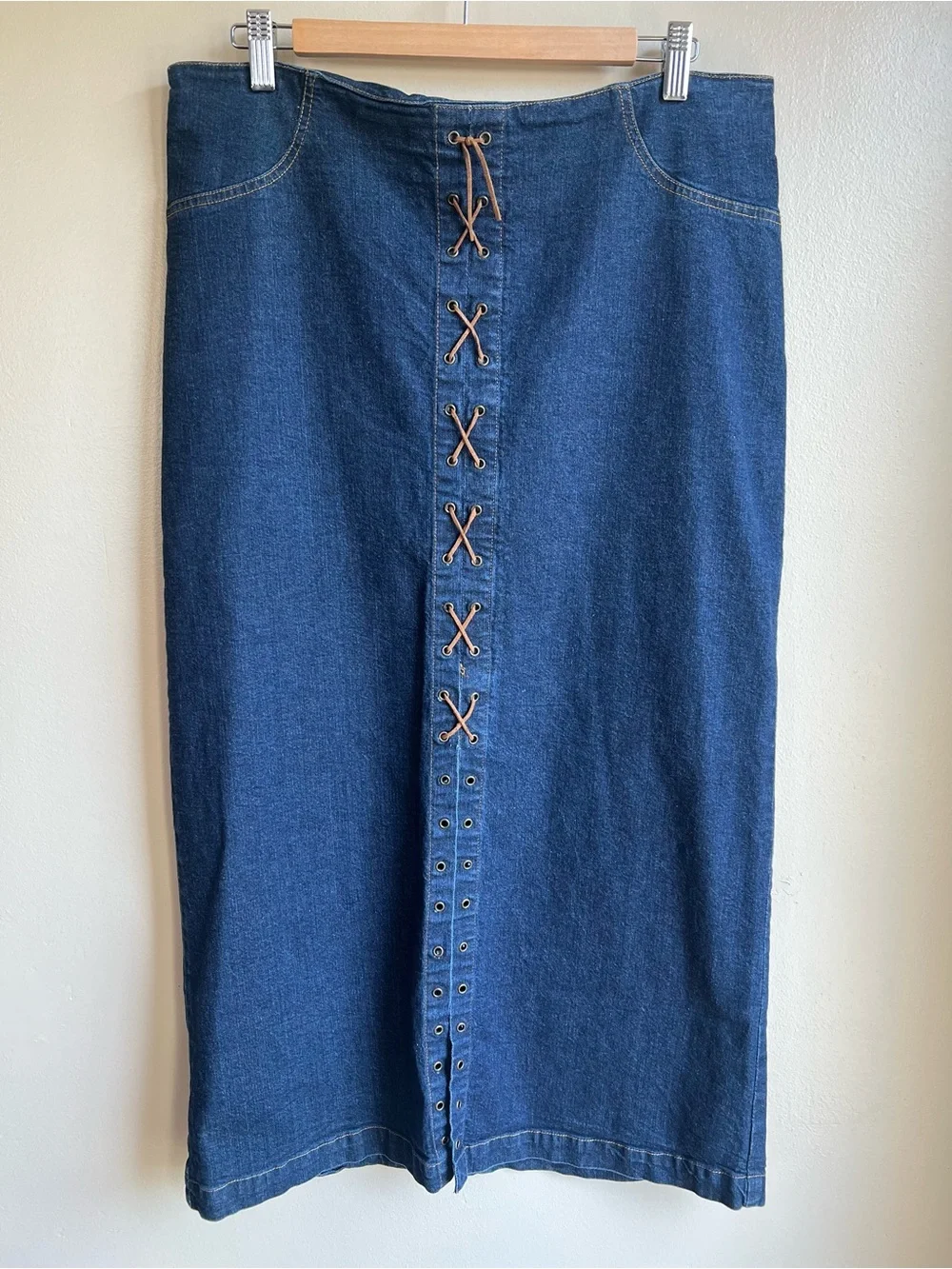 Vintage Y2K Starwear Jeans Denim Maxi Skirt 15/16 Lace Up Front Slit